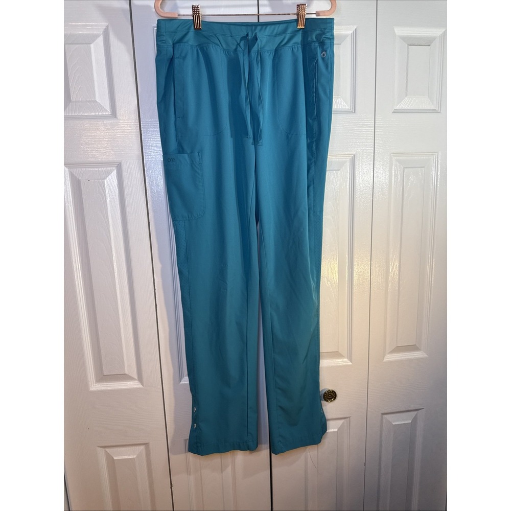 Barco One Scrub Pants Women's Size Medium Teal Active Stretch‎  Snap Leg